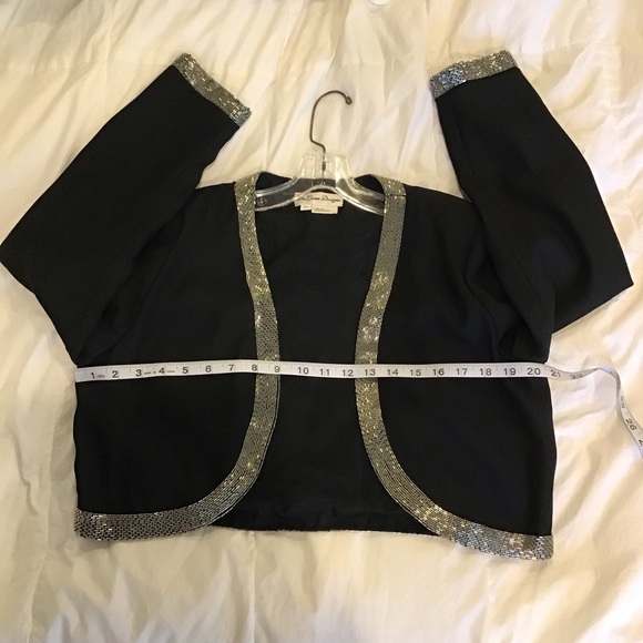 Vintage black long sleeve shrug with silver trim, size XS - Picture 7 of 8